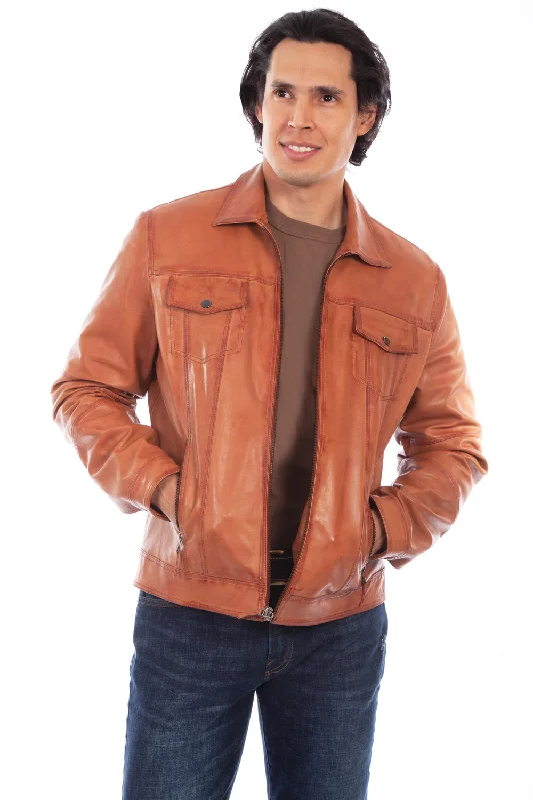 Scully Mens Cognac Leather Vintage Racer Jacket XL