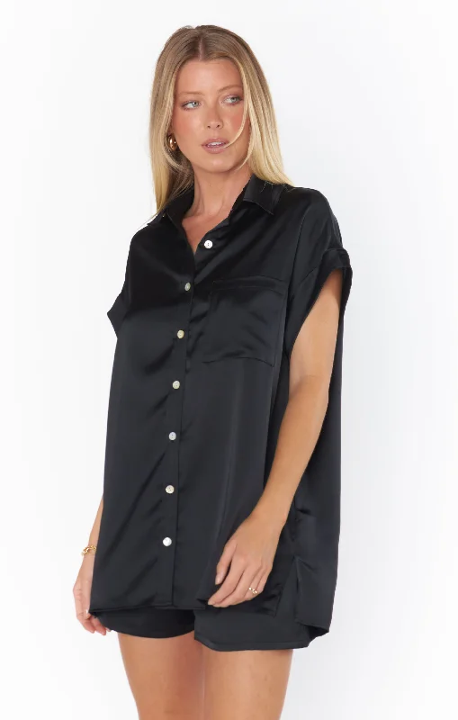 Best Day Button Up ~ Black Luxe Satin