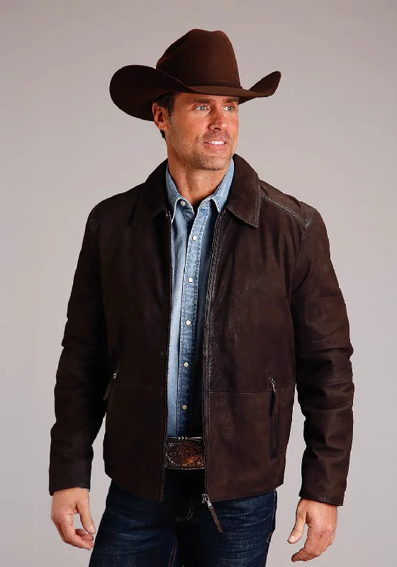 Stetson Mens Welt Pockets Brown Suede Leather Jacket