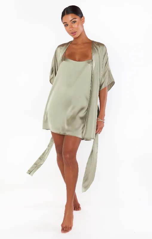 First Look Robe ~ Moss Green Luxe Satin