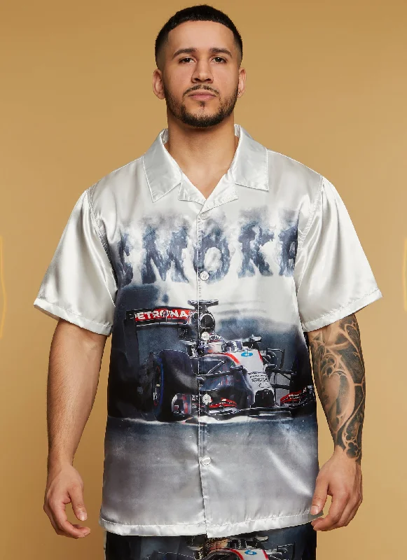 Mens Smoke Race Car Graphic Shirt