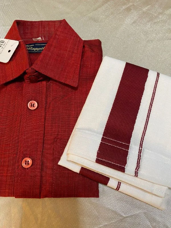 Beautiful Maroon Colored Silk Cotton Shirt With Dhoti Sets