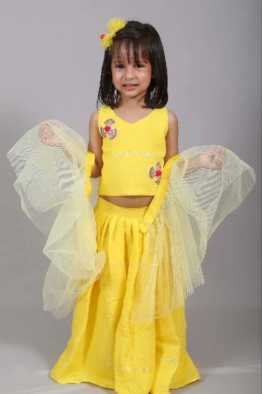 Pre-Order: Yellow pleating skirt with crop top