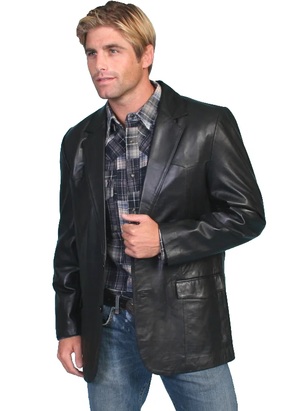 British Style Scully Leather Mens Western Lambskin Blazer Black 42