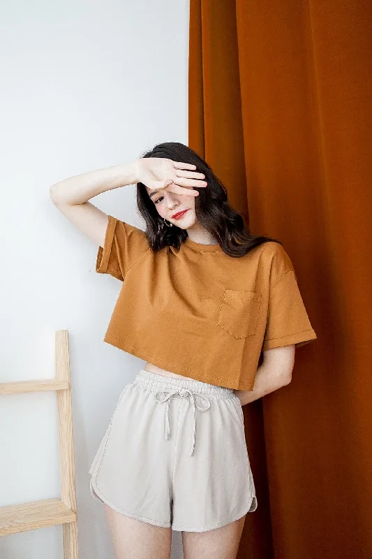 BASICS MINORI CROPPED BOXY TEE IN RUSSET BROWN