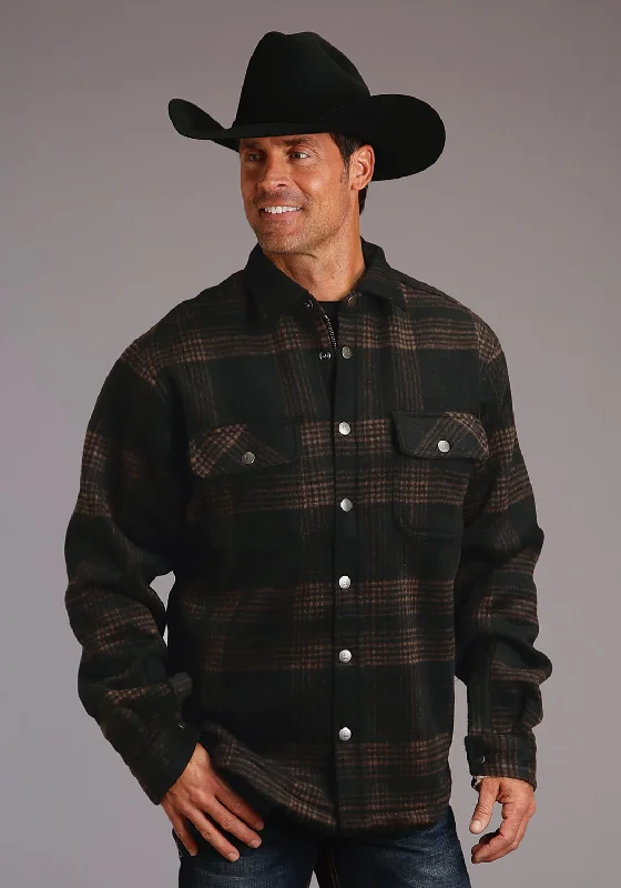 Stetson Mens Western Plaid Brown/Black Wool Blend Wool Jacket