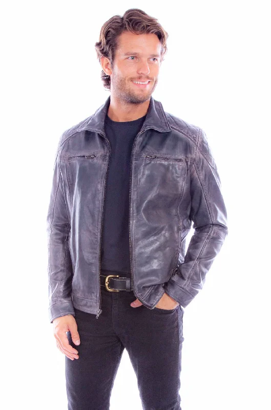 Scully Mens Zip Front Washed Grey Leather Leather Jacket 2X