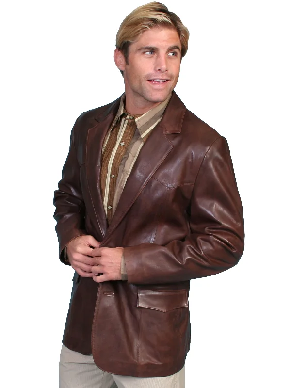 Elegant Outline Scully Leather Mens Western Lambskin Blazer Chocolate 48L