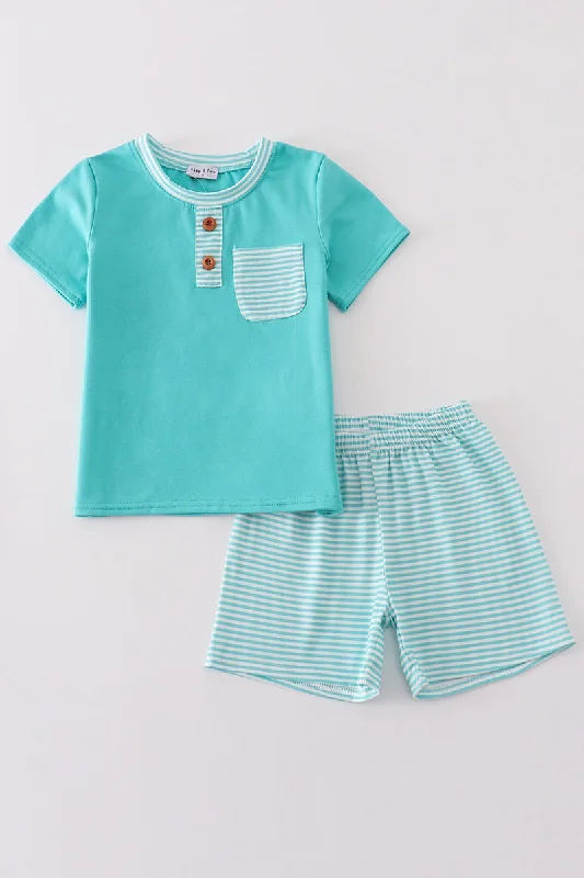 Mint stripe boy set