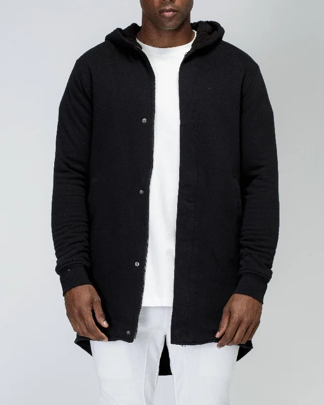 Urban Design Sense Men's Sherpa Lined Long Hoodie in Black