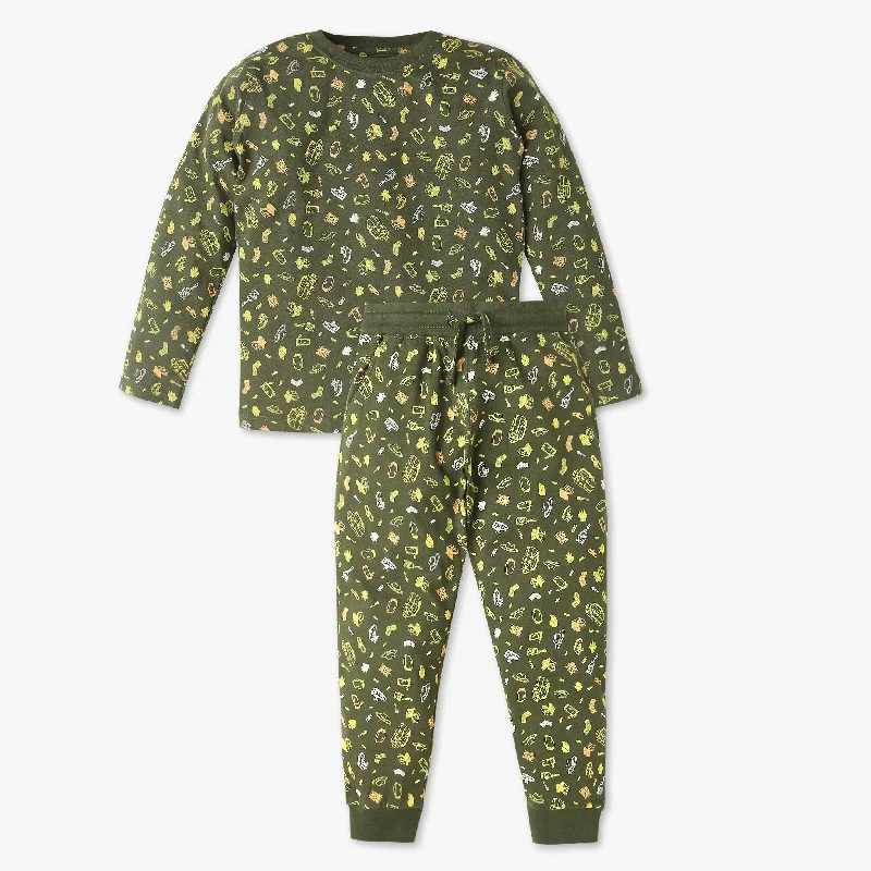 Boys All Over Print Crew Neck  T-Shirt with Trackpant Sleepwear Set