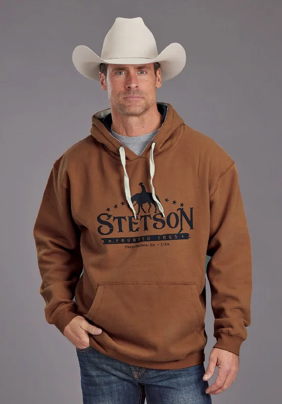 Stetson Mens Horserider and Star Earth Orange Cotton Blend Hoodie