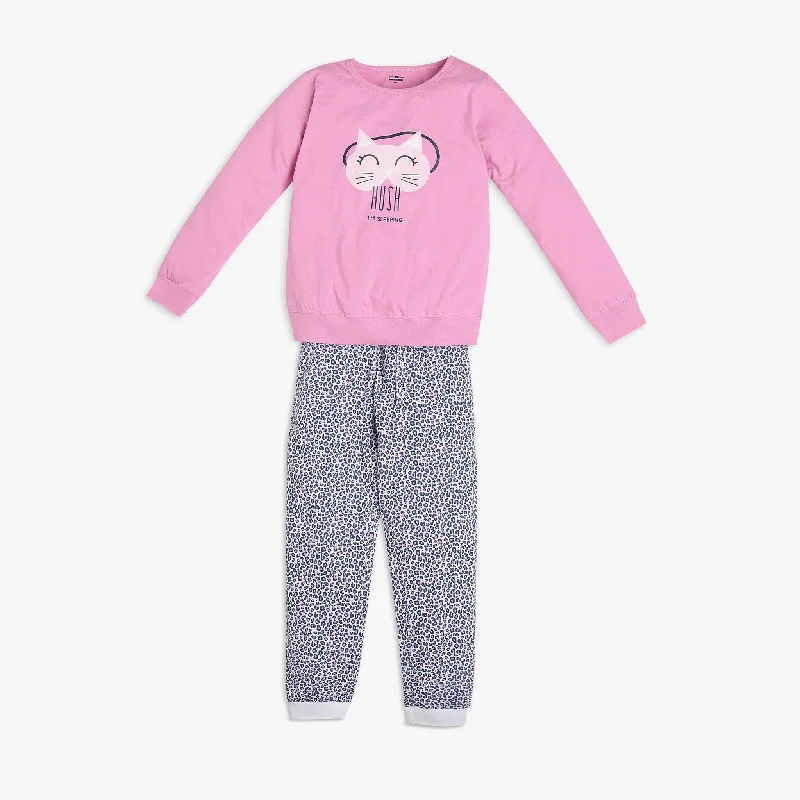 Girl's Regular Fit Graphic T-Shirt with Pyjama Sleepwear Set