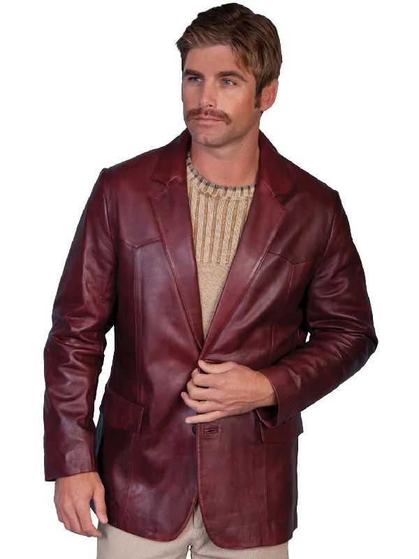 Exquisite Tailoring Scully Leather Mens Western Lambskin Blazer Black Cherry 48L