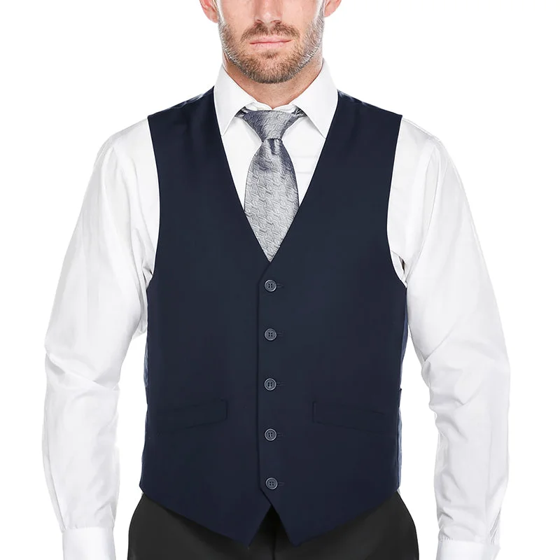 (36S) 100% Wool Classic Dress Vest 5 Buttons Regular Fit In Navy