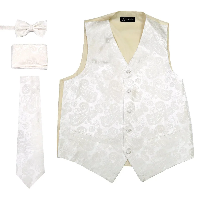 Ferrecci Mens Off-White Paisley Wedding Prom Grad Choir Band 4pc Vest Set