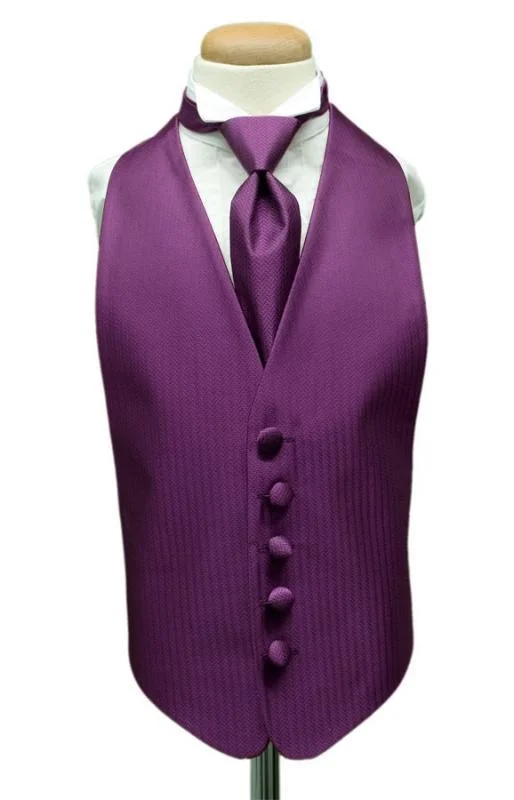 Plum Herringbone Kids Tuxedo Vest