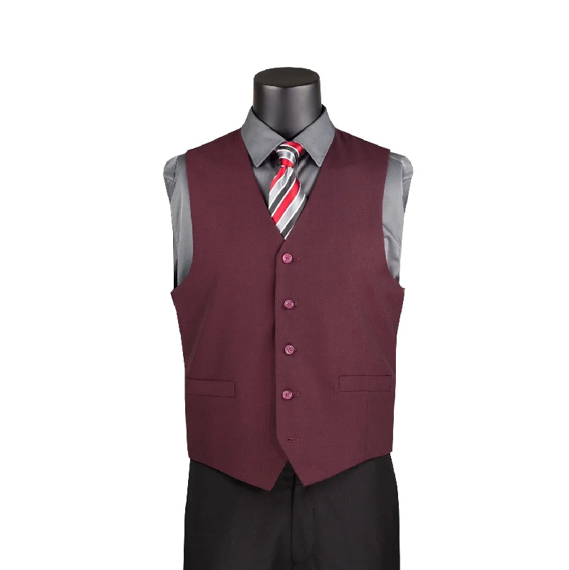 Terra Collection: Burgundy Solid Color Single Breasted Slim Fit Vest