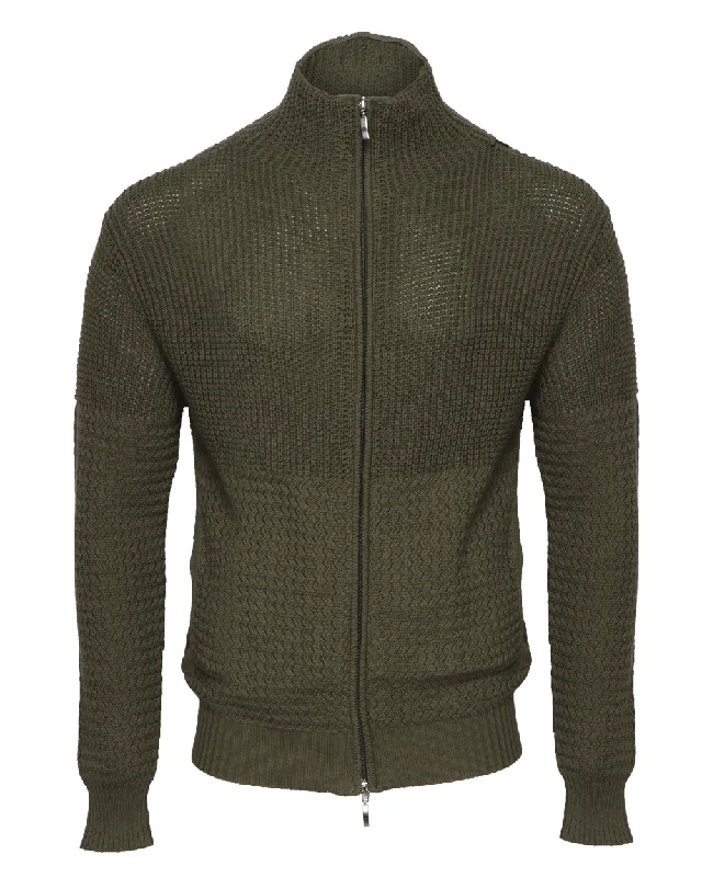 Military Green Double Zip Sweater