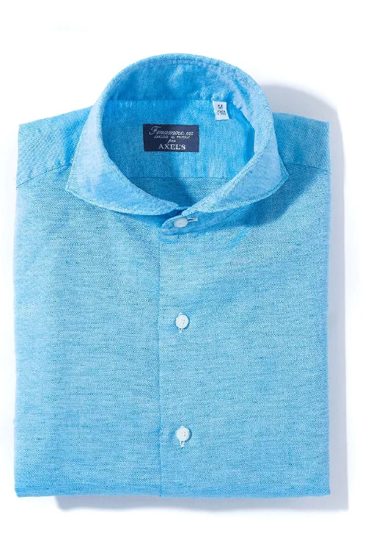 Andorra Carlo Riva Cotton Linen Shirt In Aqua