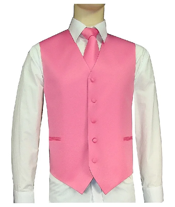 Brand Q. Men's Satin Bubble Gum Color Tuxedo Vest and Tie