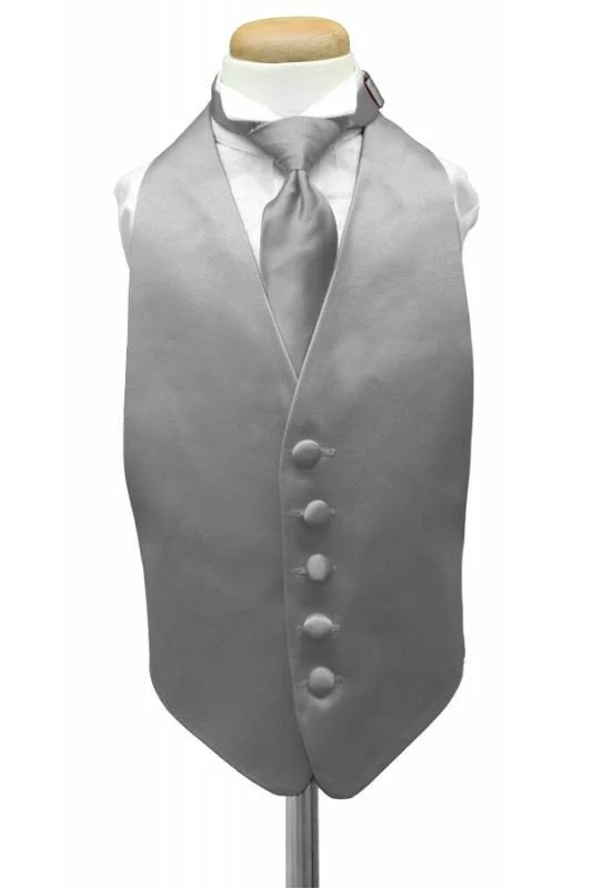 Silver Luxury Satin Kids Tuxedo Vest