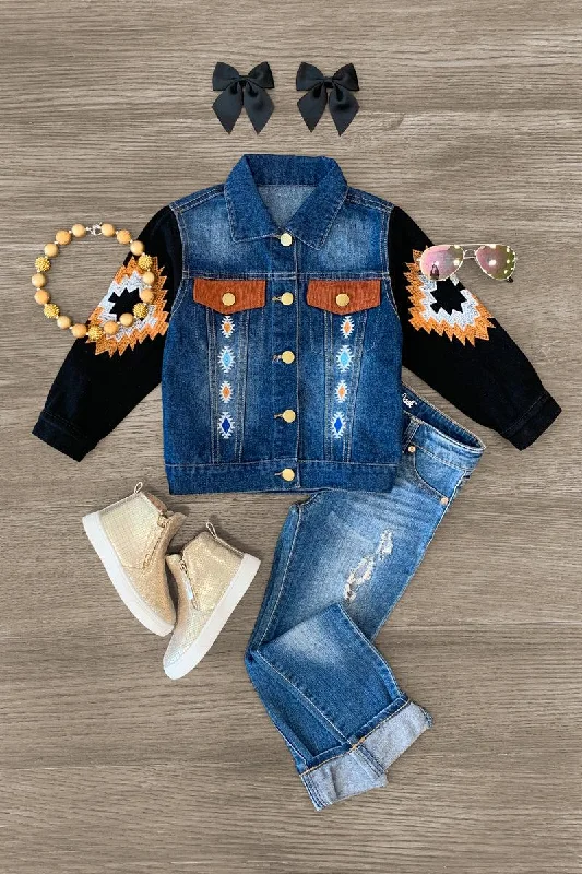 Black Southwestern Denim Jacket