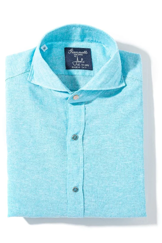 Mach Linen Cotton Shirt in Turquoise