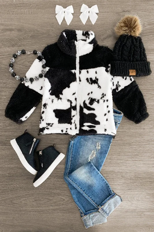 Cow Print Sherpa Jacket