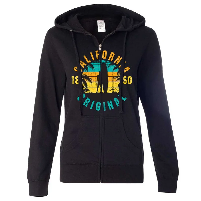 California Original Vintage Surfer Ladies Lightweight Fitted Zip-Up Hoodie