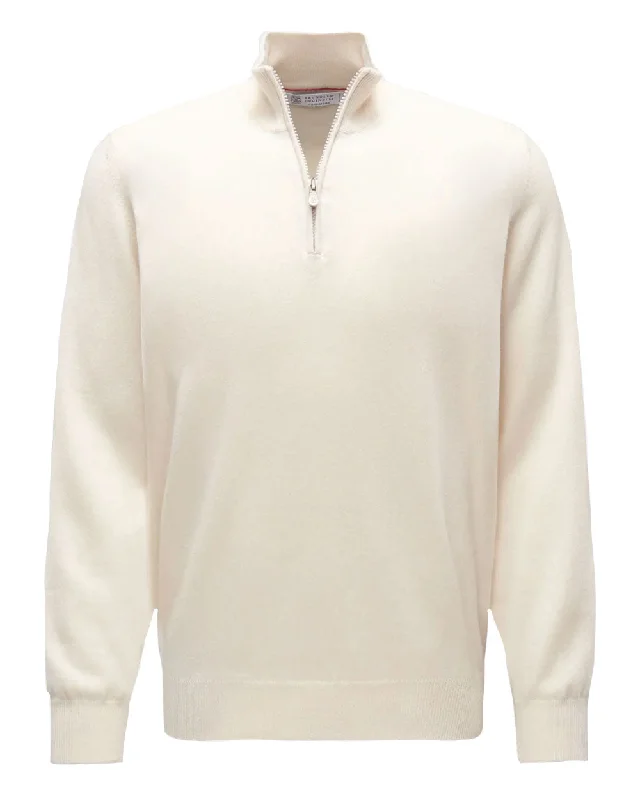 Beige Cashmere Quarter Zip Sweater