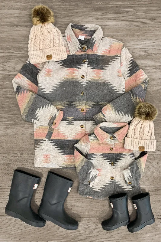 Mom & Me - Pink & Gray Southwestern Shacket