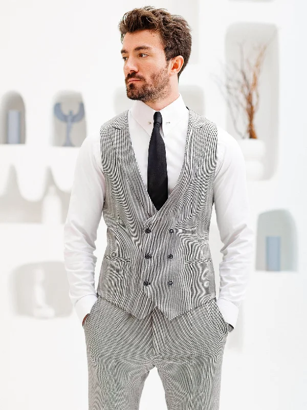 White Houndstooth Double Breasted Vest