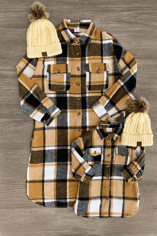 Mom & Me - Tan Flannel Button Down Shacket