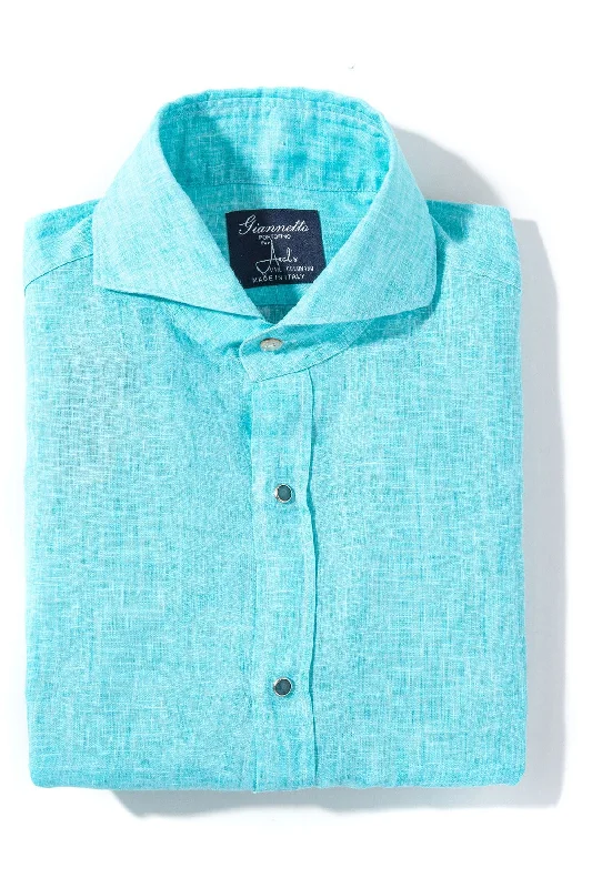 Sorgue Linen Shirt In Aqua Marine