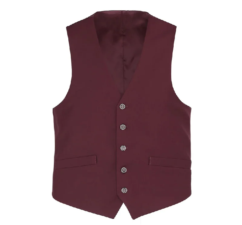 Burgundy Slim Fit Vest Single Breasted 5 Button Design