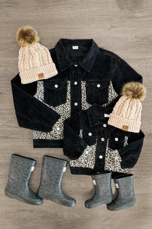 Mom & Me - Black Corduroy Cheetah Jacket