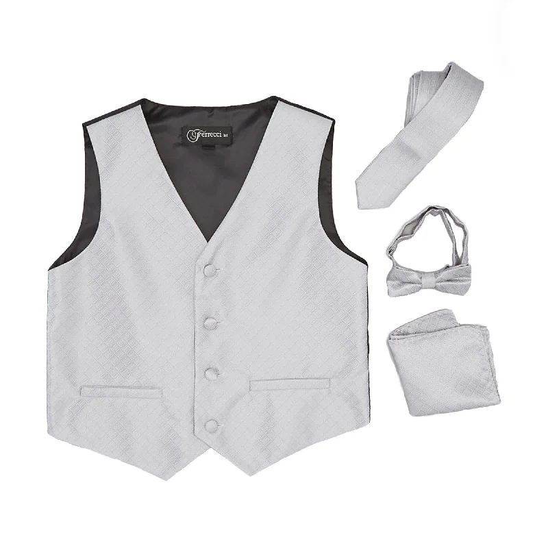 Premium Boys Silver Diamond Vest 300 Set