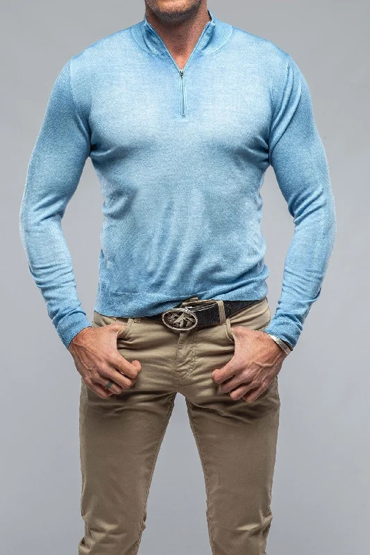 Queniin Cashmere Quarter Zip In Light Blue