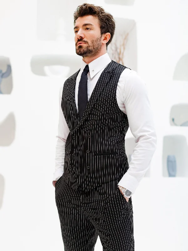 Black Striped Double Breasted Vest