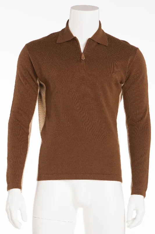 Hermes - Camel Brown Zip Neck Sweater - XL