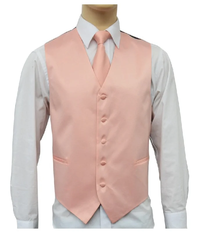 Brand Q. Men's Satin Peach Color Tuxedo Vest and Tie