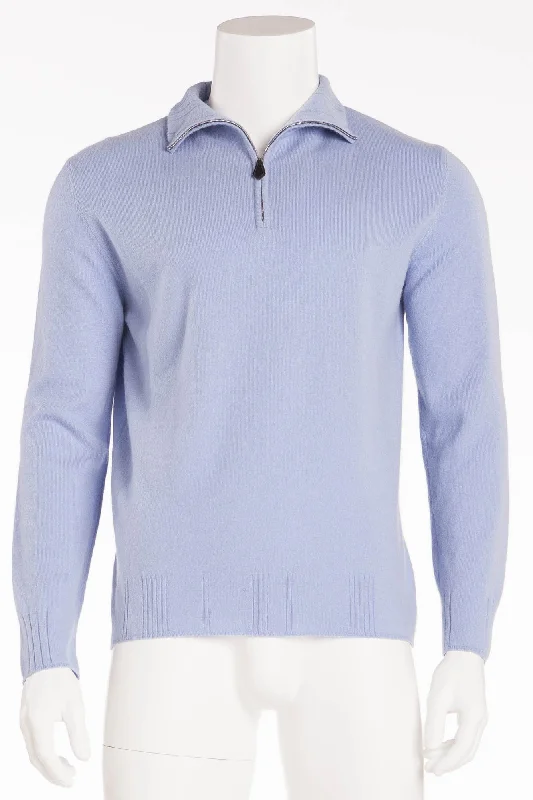 Authentic Hermes - Sky Blue Zip Neck Sweater - XL