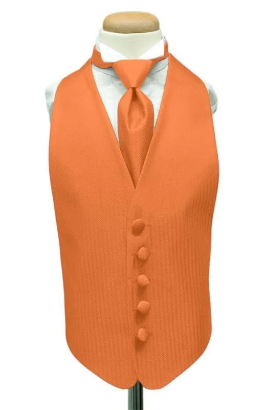 Tangerine Herringbone Kids Tuxedo Vest