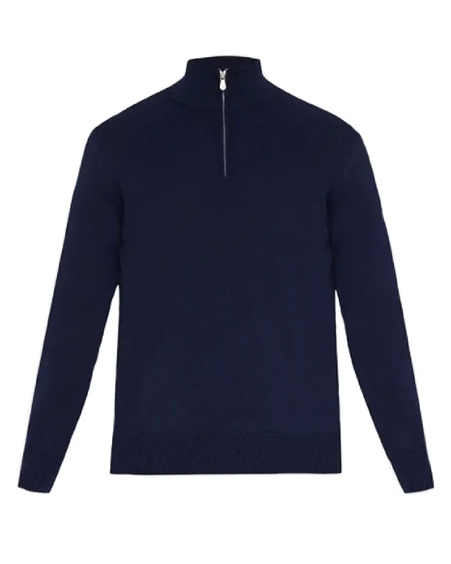 Navy Blue Cashmere Quarter Zip Sweater