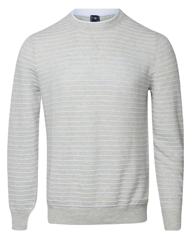 Grey and White Striped Bicolor Sweater