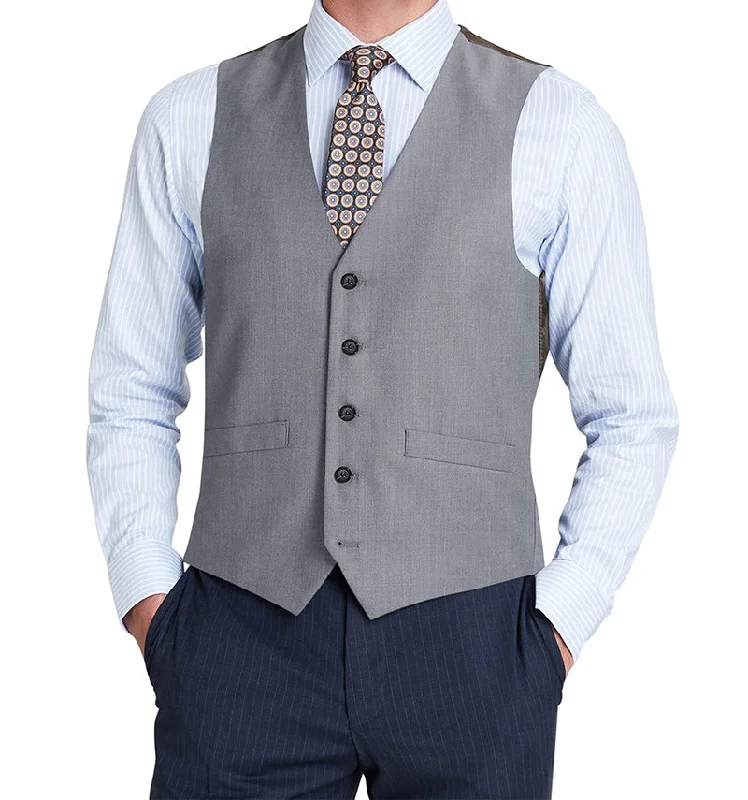 Bevagna Collection - Wool Suit Dress Vest 5 Buttons Regular Fit In Light Gray