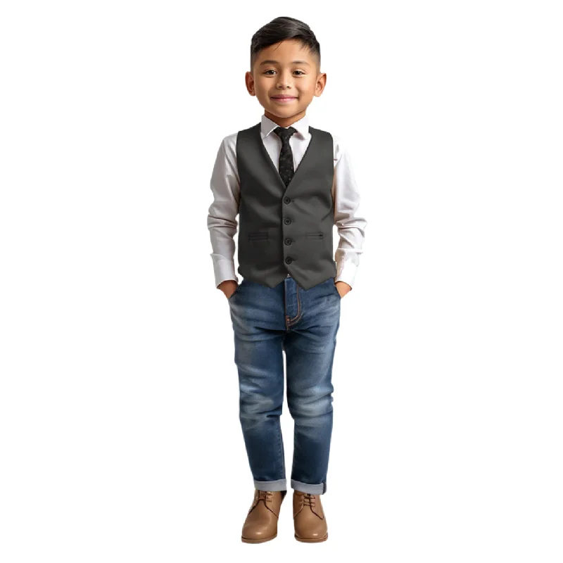 Zegarie Boys Suit Separate 4 Button Vest - Charcoal