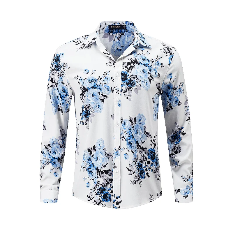 Casual Floral Fancy Shirt - Y-WHITE/BLUE