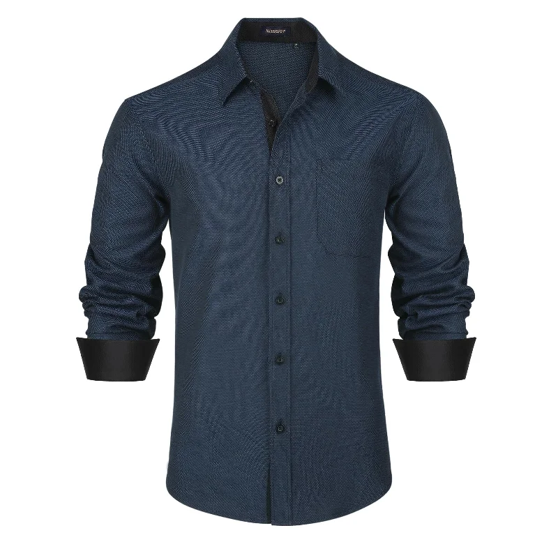 Men's Patchwork Dress Shirt with Pocket - A1 NAVY BLUE